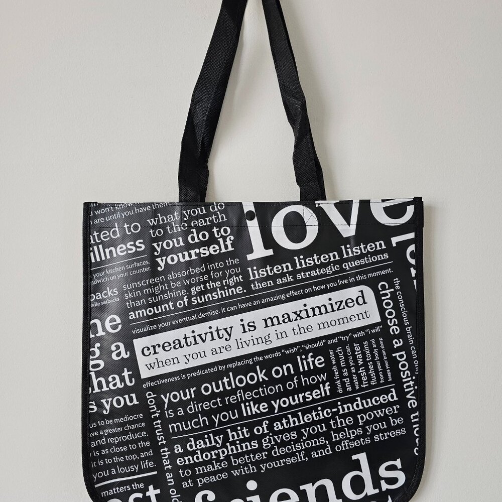 3 x New LULULEMON Black ORIGINAL MANIFESTO Reusable Shopping Gym Lunch Bag Large
